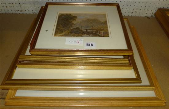 6 small landscape watercolours & 1 maple framed print(-)